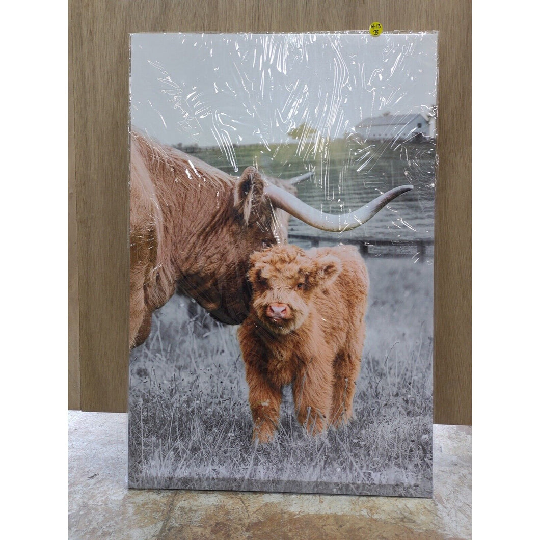 Highland Cow Canvas Art- 36”x24”- New