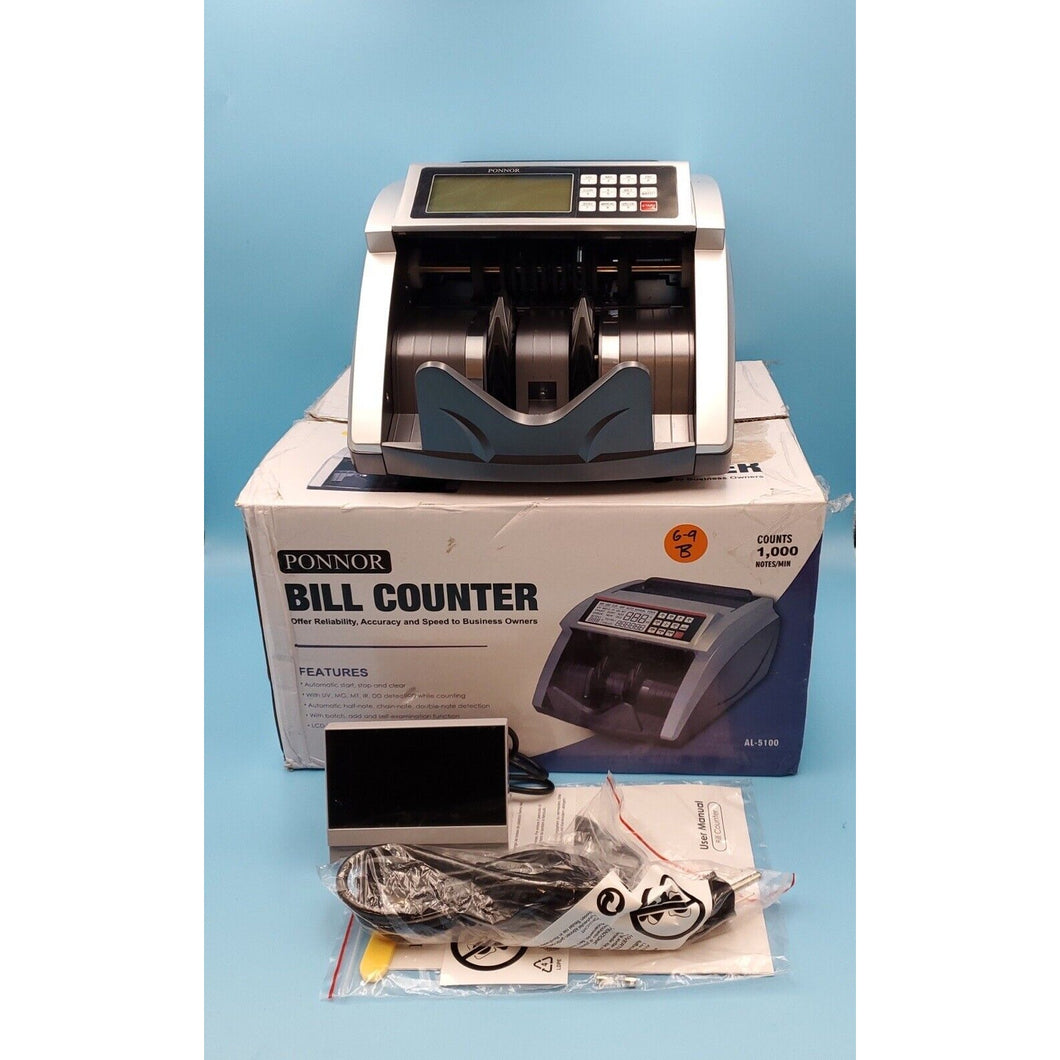 PONNER BILL COUNTER MONEY COUNTING MACHINE WITH UV, MG, IR & DD DETECTION !!
