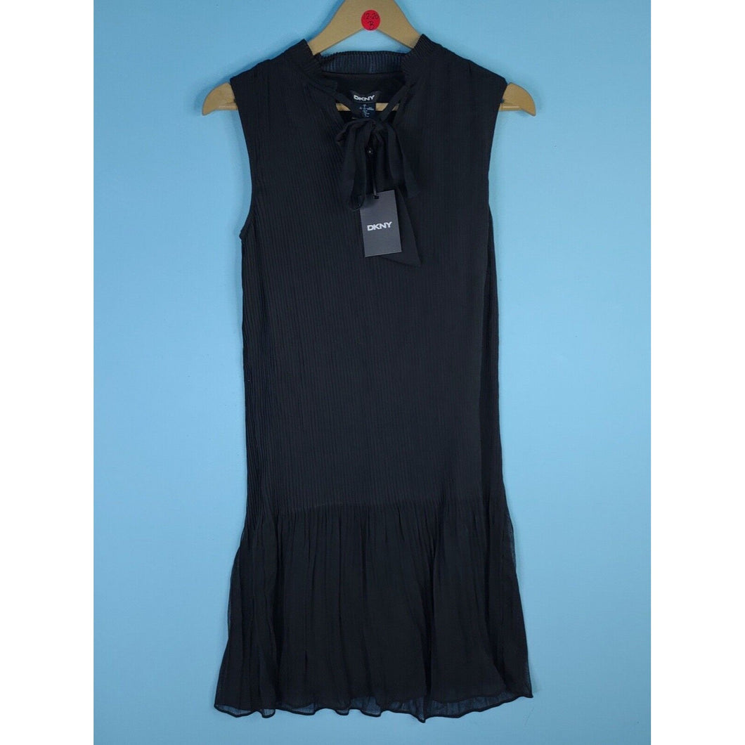 DKNY Women's Tie Neck Dress, Black Sleeveless- Size 2- NWT