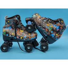 Load image into Gallery viewer, Women’s Roller Skates Multicolor Black Pattern Size 36 &amp; Carrying Case
