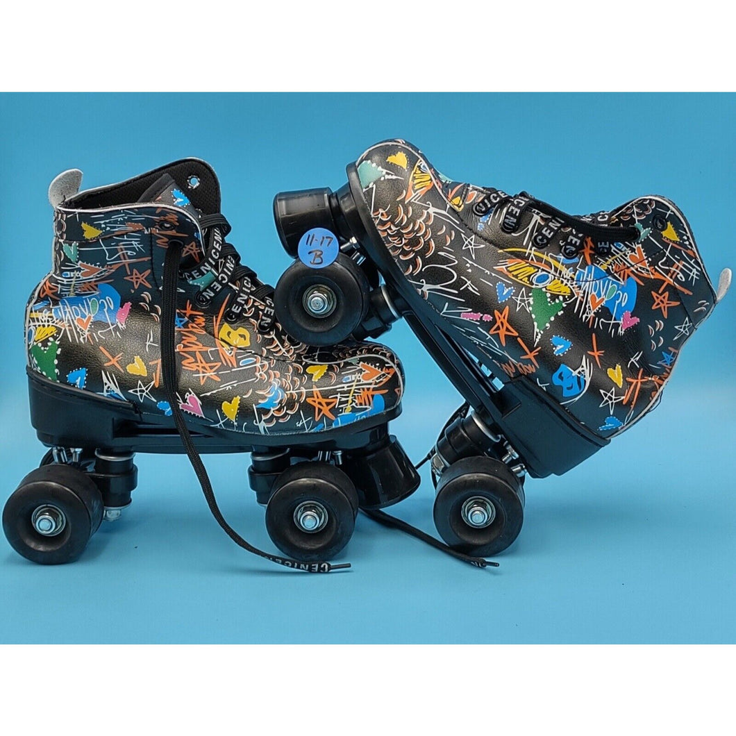 Women’s Roller Skates Multicolor Black Pattern Size 36 & Carrying Case