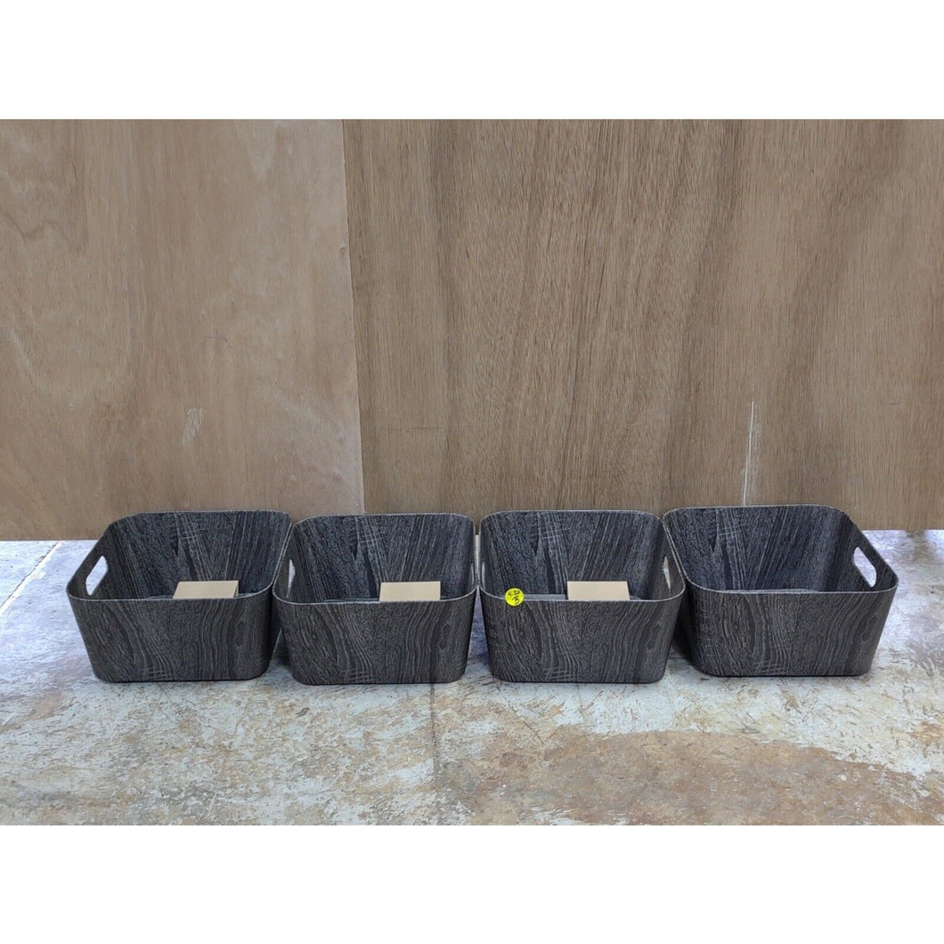 mDesign Woodgrain Container Bin- 4 Pack - 12x12x6- Black- New