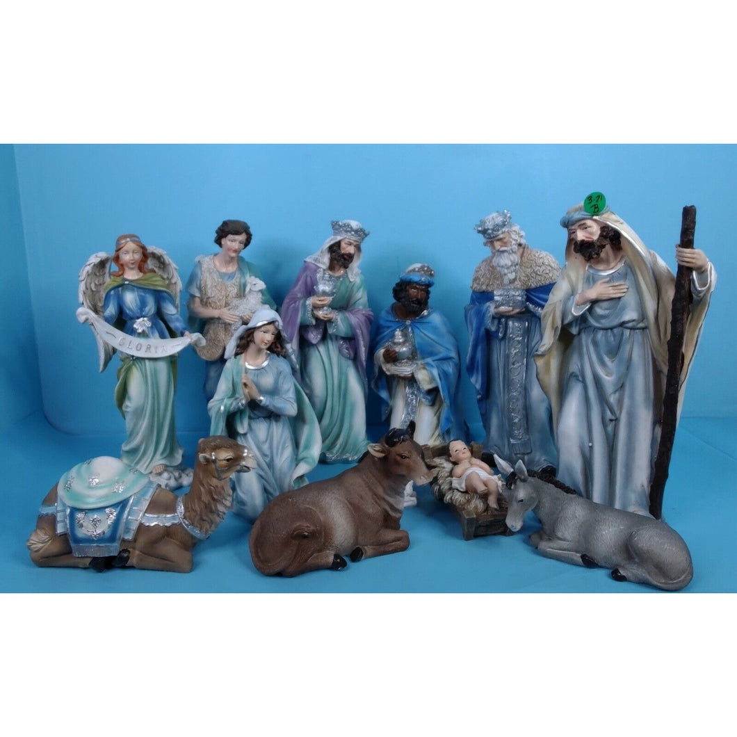 Glitzhome 12pcs Oversized Deluxe Blue Resin Nativity Scene- Preowned