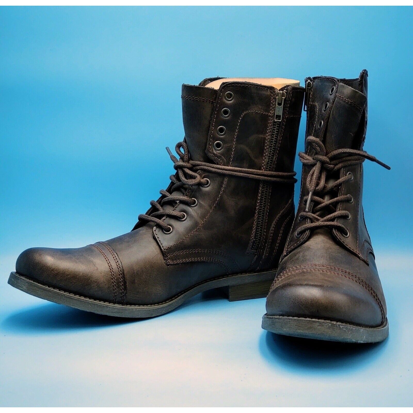 Steve Madden Men's TROOPAH-C Combat Boot, Black Leather, 8.5 M US